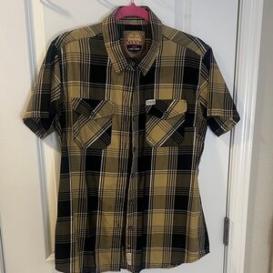 Women’s DIXXON Tan and Black Plaid Short-Sleeve Button-Up Shirt Drexyl